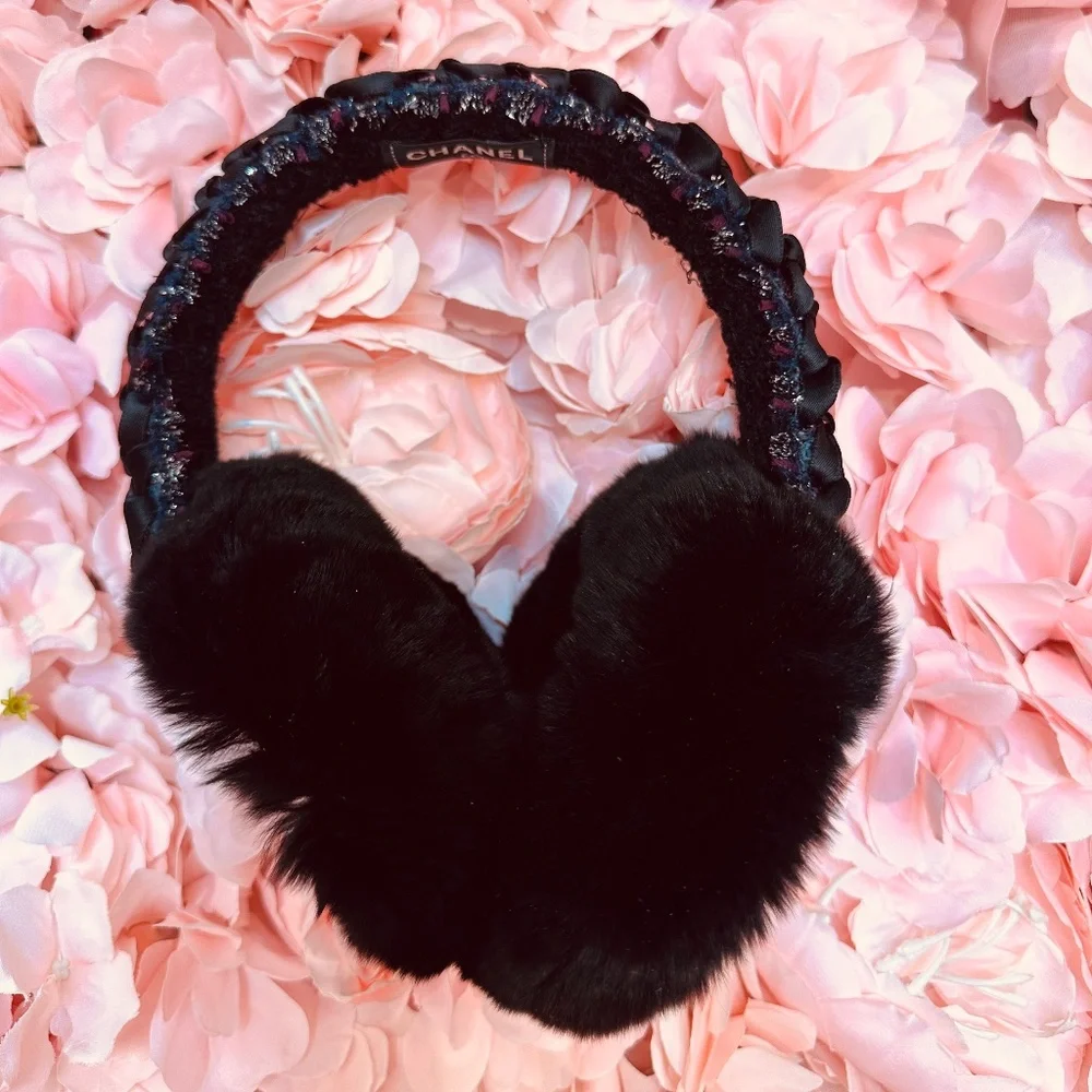 CHANEL Rabbit Fur Tweed Earmuffs - Picture 1 of 8